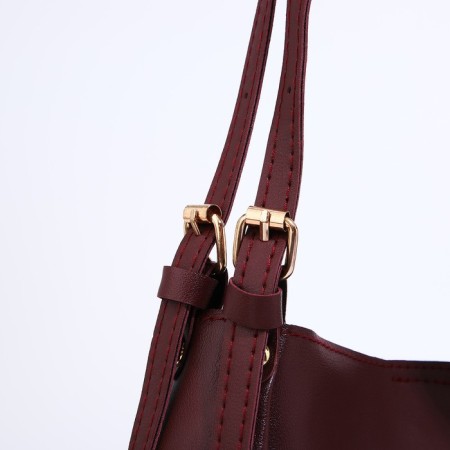 Button bag bag, burgundy color-4