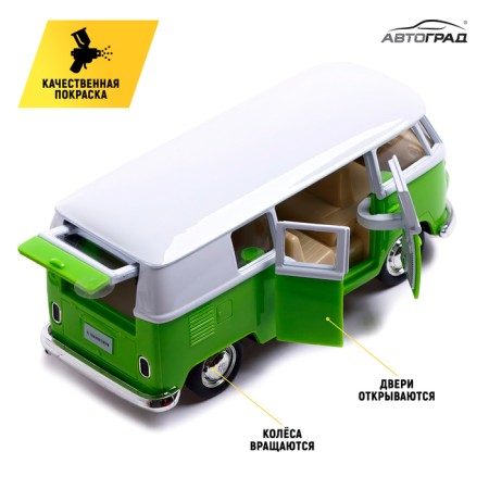 Metal Metal Volkswagen Transporter T1, 1:32, doors, inertia, green color open-2