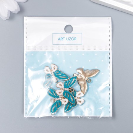 Decor for creativity metal, enamel, rhinestones "Butterfly" white-blue 1.8x2.4 cm-3