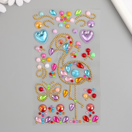 Decorative jewelry from rhinestones "Flamingo and hearts"