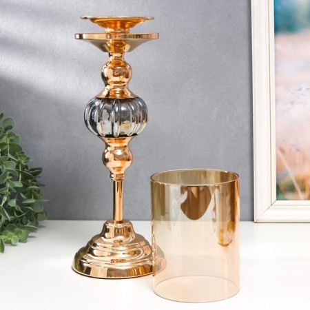 Climber Metal, glass per 1 candle "Etna" D-8 cm, gold 11.5x11.5x38.5 cm-4