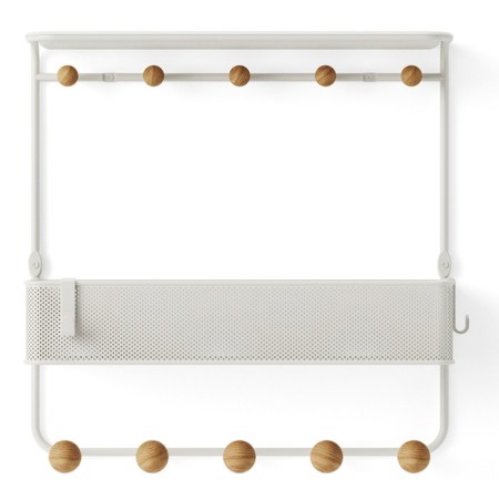 Wall shelf with hooks for accessories Estique, 310 × 320 × 100 mm, white / natural wood color-8