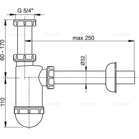 Siphon for the sink Alcaplast a430, dn = 32 mm, with a firm nut 5/4 ", white-1