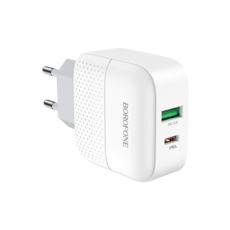 Network charger Borofone BA46A, USB Qc3.0 3 A, Type-C PD 3 A, white-1
