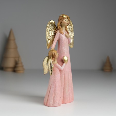 Polystone souvenir "Angel with an angel in pink dresses" 6.5x4x15.5 cm-1