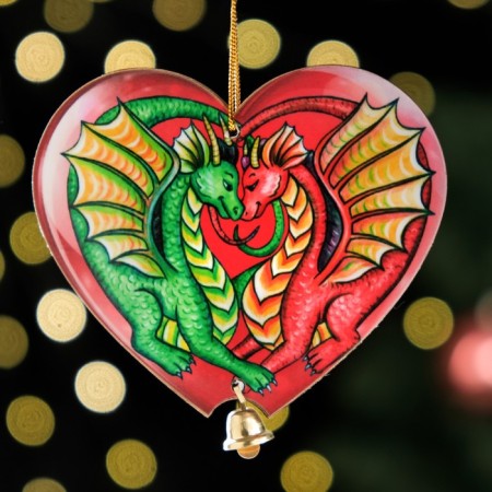 Christmas tree toy "Dragons in love", lamination, 88 x 74mm-1