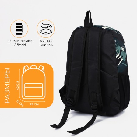 A backpack with a zipper, 3 outer pockets, green color-1