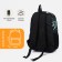 A backpack with a zipper, 3 outer pockets, green color