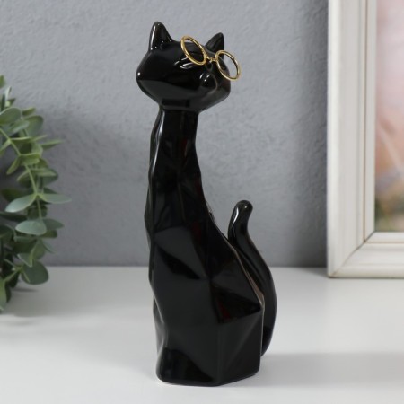 Сувенир керамика "Чёрный кот в очках, сидит" грани 19,5х5,5х8,5 см-1