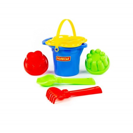 Sanding set No. 50: bucket, strainer-color, scoop, robberies, 2 molds for sand, mix color-5