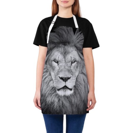 Apron kitchen with a “wise lion” photo print, adjustable, size OS