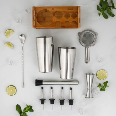Olander bartender set, 10 items on a stand, stainless steel, silver