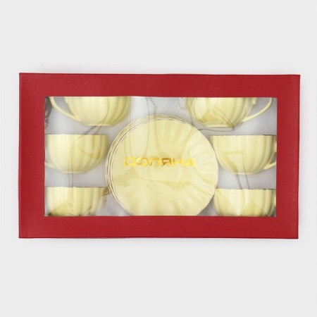 Service Porcelain Tea Daulay "Vivien", 12 objects: 6 cups 200 ml, 6 saucer d = 15 cm, yellow color-9