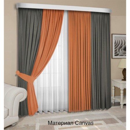 Set of curtains "Canvas", size 200x260 cm, 2 pcs, pavement color, orange-4