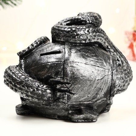 The piggy bank "Snake with a barrel" Small silver, 14x19x12cm-3