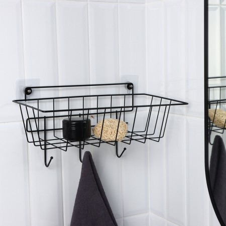 Basket with 3 hooks, 37 × 20 × 19.5 cm, black color