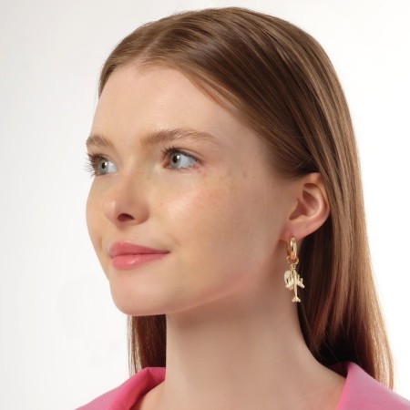 Earrings with the removable element "Transformer" Bear and heart, colored in gold-3