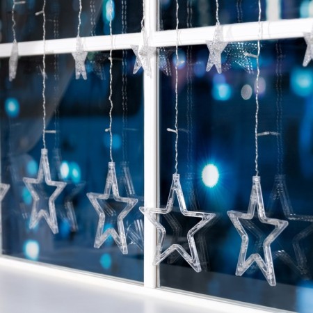 Garland "fringe" 2.4 × 0.9 m with nozzles "Stars", IP20, Transparent thread, 138 LED, glow white, 8 modes, 220 V-5