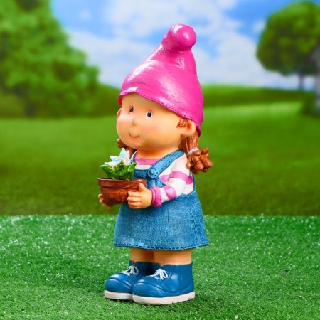 Garden figure "Girl-Gnom with a Flower" 15x13x32cm-1