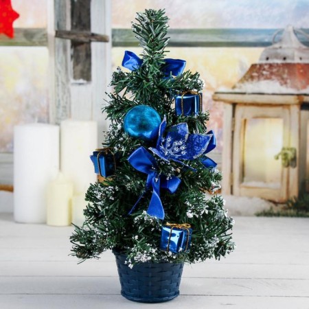 Christmas tree decor "New Year's delight" 30 cm, Blue Poinsia-2