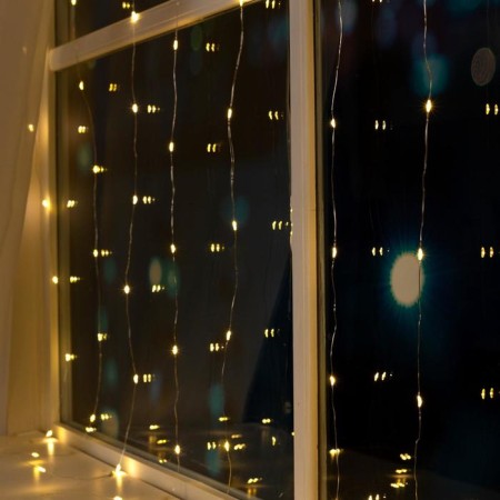 Garland "Curtain" 2 × 2 m Rosa, IP20, silver thread, 300 LED, warm white glow, 12 V-2