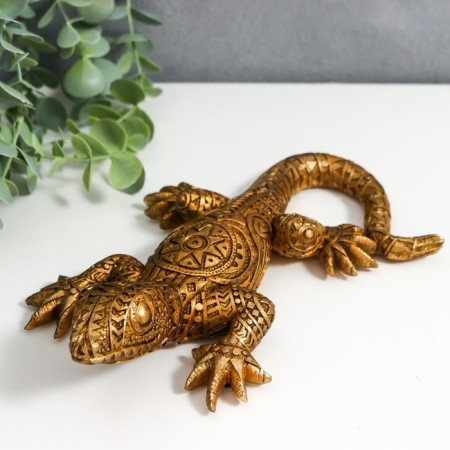 Souvenir Polystone "Golden Lizard with Geometric Patterns" 5.5x15.5x22 cm-1