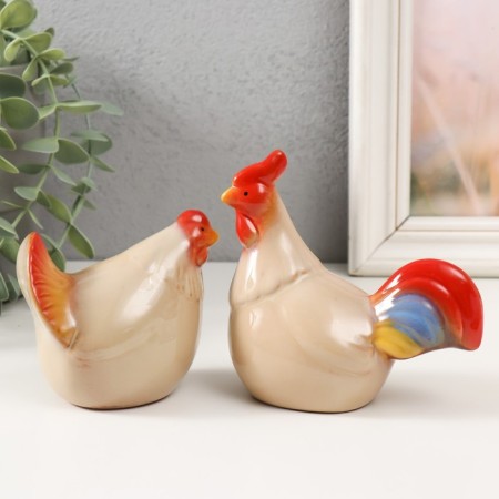 Souvenir ceramics "Rooster and chicken" set 2 pcs 5.3x8.2x7 5.3x10.5x10 cm-2