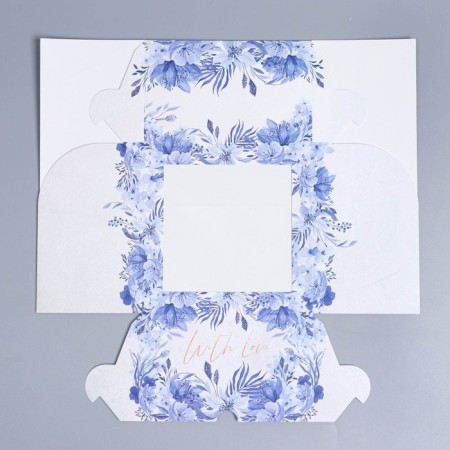 Capcake box, confectionery packaging with a window, 4 cells "Blue Flowers", 16 x 16 x 10 cm-5