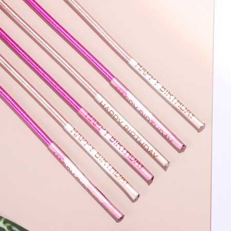 Set of candles in the cake, 6 pieces "Happy", 17 cm, pink with metallic-3