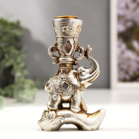 Souvenir Polystone SPRISE STRECTION OF STRECTIONS "Indian elephant on a log" 12.5x7.5x3.2 cm