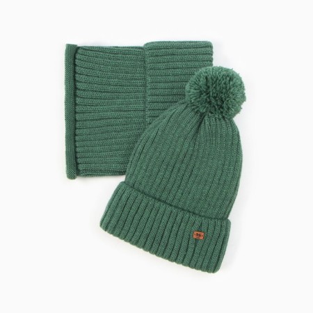 Kit for children (hat, snood), green color, size 52-54