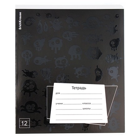 Notebook of 12 sheets in the Erichkrause "Black Pattern", UV-LK, Cover Cover Cardboard, Offset Bloc, Mix-5