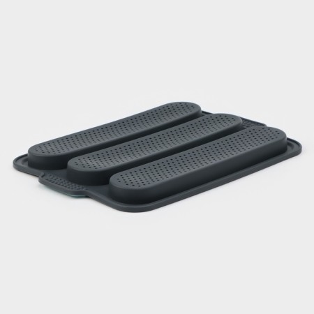 Silicone form for baking with perforation "Baget", 34.5 × 24 × 2.2 cm, 3 cells (28 × 6 × 2 cm), the color is gray.-3