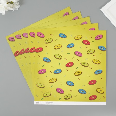Scrapbooking paper bilateral "butterflies and donuts" density 180 grams set 5 pcs 30.5x32 cm 10-2