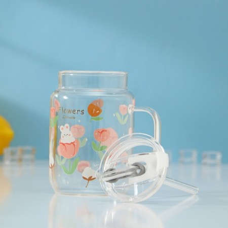 Glass can with a lid and pipe "Fresh", 500 ml, 10.5 × 7 × 12.6 cm, color mix-2