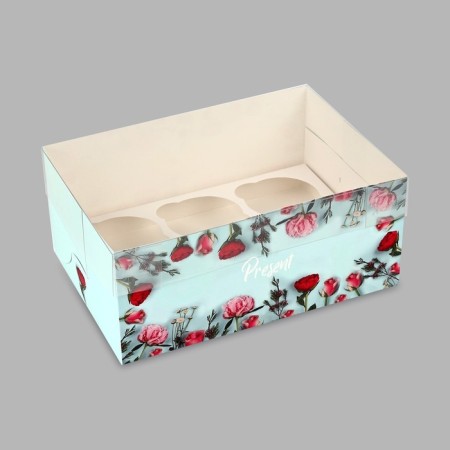 Capcake box, confectionery packaging, 6 Present cells, 23 x 16 x 10 cm
