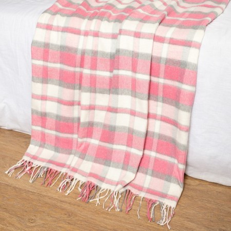 London plaid 140x200cm, white/gray/pink, cotton 50%, polyester 30%, pan 20%