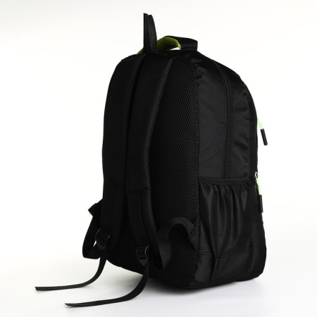 Youth backpack with a zipper, 4 pockets, black/green color-3