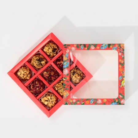 Box for 9 sweets with cells "Bright New Year" 14.5 x 14.5 x 3.5 cm, New Year