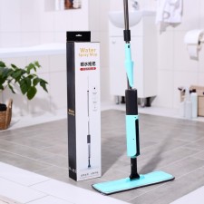 Швабра для мытья пола с распылителем и щёткой, насадка из микрофибры 41×14 см, стальной черенок 120 см, цвет голубой