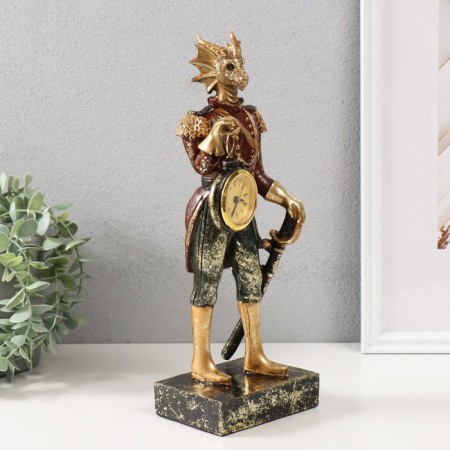 Polystone souvenir with clock "Golden Dragon in Kamisole, with a sword" 12x9x32 cm-1
