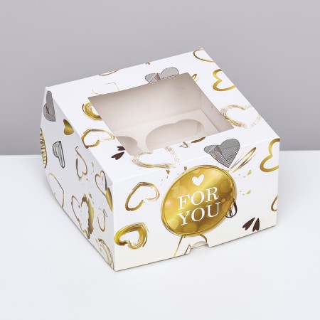 Box for 4 cupcakes with a window, "For You", 16 x 16 x 10 cm-1