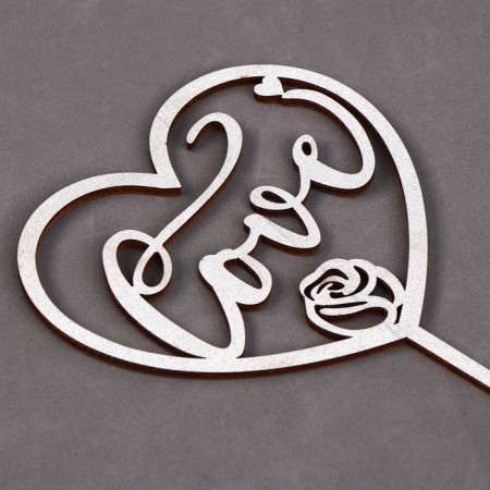 Topper wooden "heart" with sparkles, color silver-1