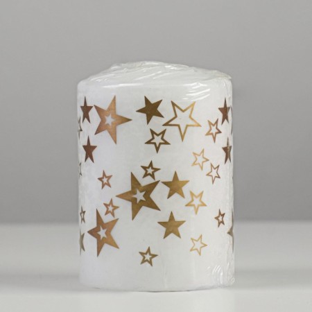 Candle - a cylinder with patterns "Stars", 5.6x8 cm, white with gold-2