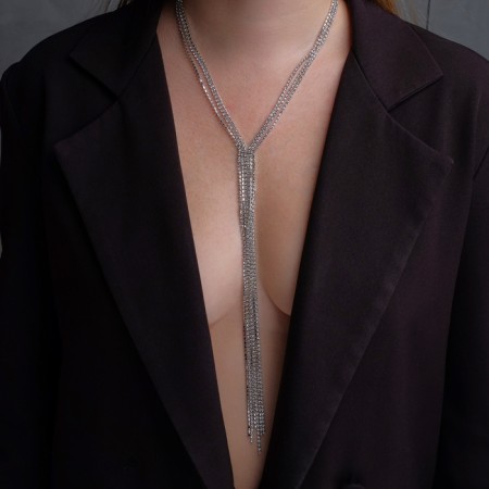 Set 2 objects: earrings, necklace "ice" path, white color in silver, 50 cm