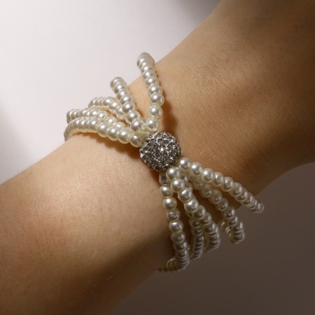 Bracelet Pearl "Shambhala", 5 threads, beads 4, white color-1