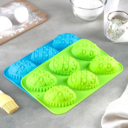 Silicone form for baking the share "Easter eggs", 27 × 16.5 cm, 6 cells (8.8 × 6 cm), color mix-4