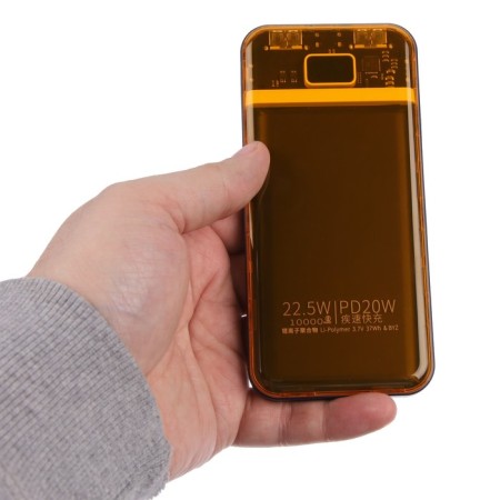 External BYZ W91, 10,000 mAh, 2 USB, 1 Type-C, 22.5 W, 3 A, PD, Orange, Orange-7