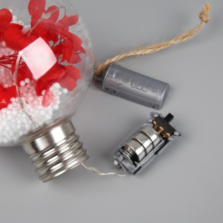 Christmas ball "red petals", batteries, 5 LED, glow warm white-4
