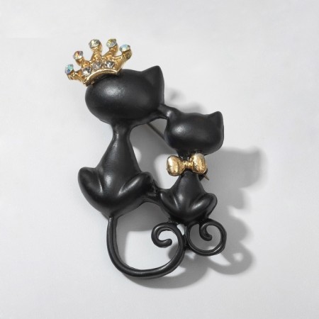 Brooch "cats" Prince and princess, black color in gold-3